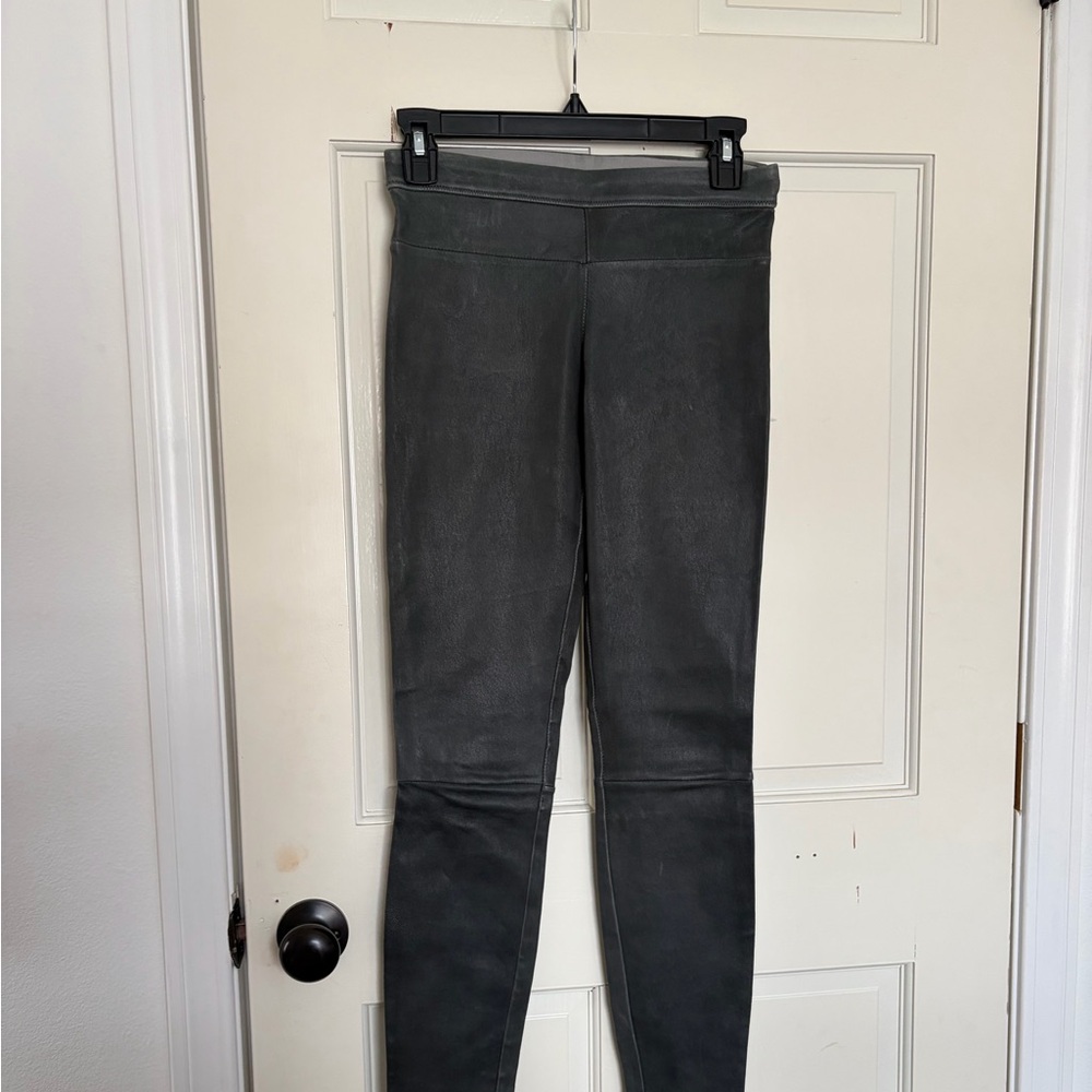 High-Rise Charcoal Leather Leggings
